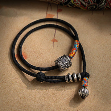 Tibetan Om Mani Padme Hum Carved Amulet Double Wrap Bracelet