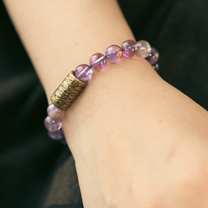White Crystal Red Hematoid Quartz Gold Rutilated Quartz Purple Phantom Protection Bracelet