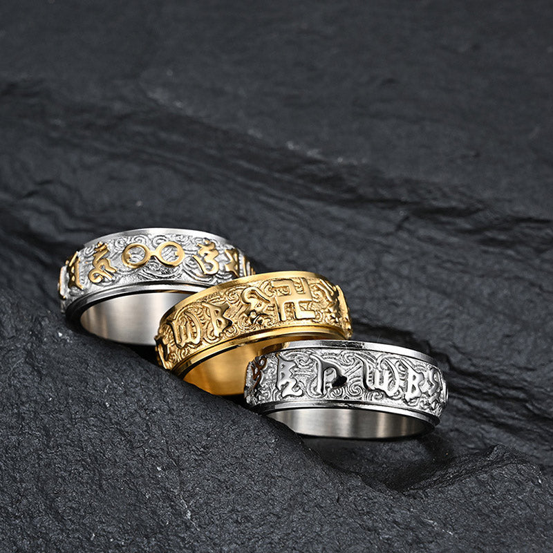 Six True Words Om Mani Padme Hum Titanium Steel Mantra Ring