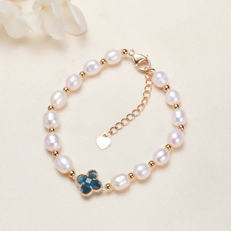 Elegant Pearl Chain Bracelet with Minimalist Four Leaf Clover Charm