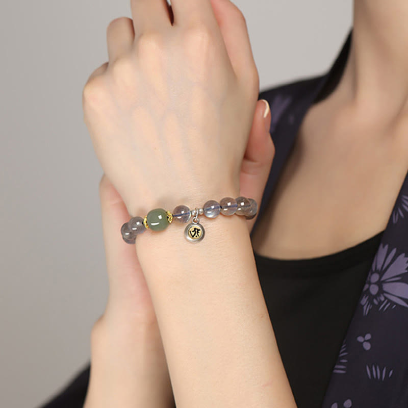 Chinese Zodiac Natal Buddha 925 Sterling Silver Natural Moonstone Hetian Jade Positive Bracelet