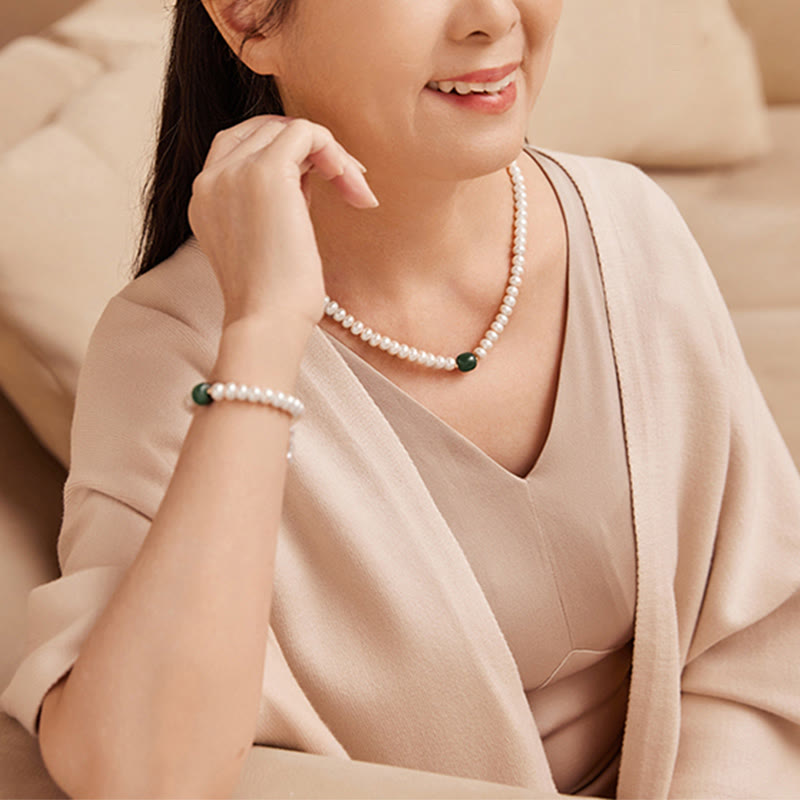 925 Sterling Silver Natural Pearl Hetian Jade Aquamarine Wisdom Sincerity Necklace Pendant Bracelet