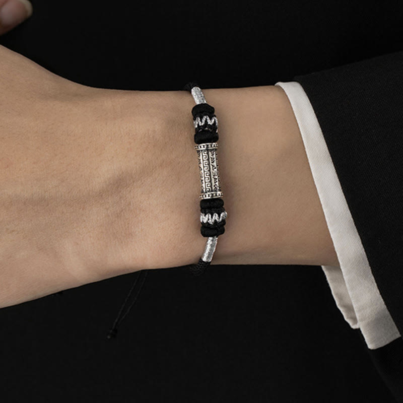 925 Sterling Silver Om Mani Padme Hum Wisdom Braided Rope Bracelet