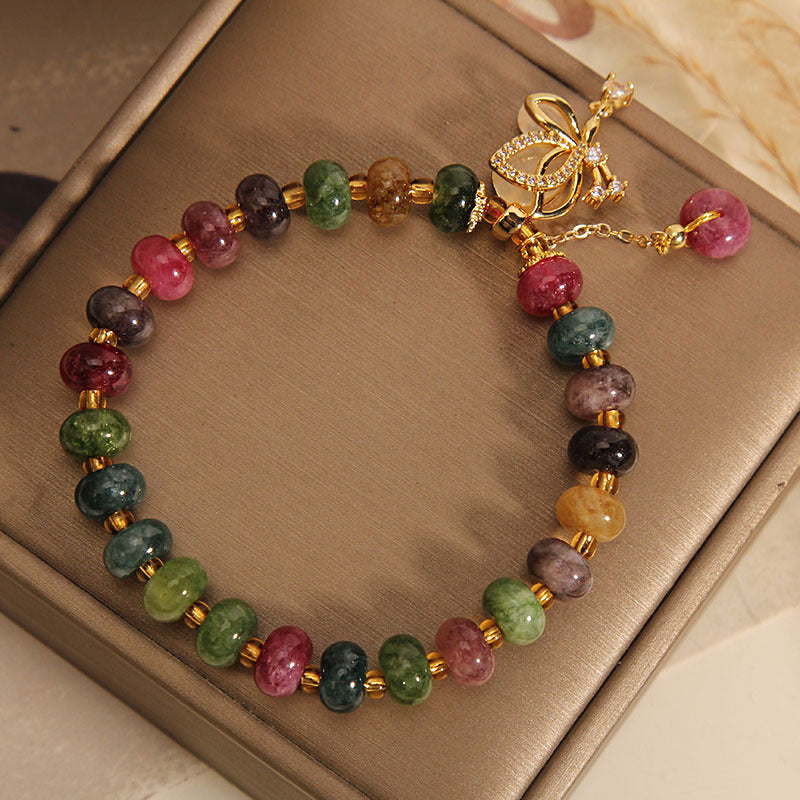 Colorful Tourmaline Butterfly Charm Wisdom Bracelet
