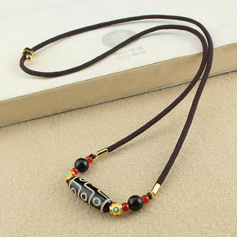 Tibetan Nine-Eye Dzi Bead Protection Blessings String Necklace Pendant