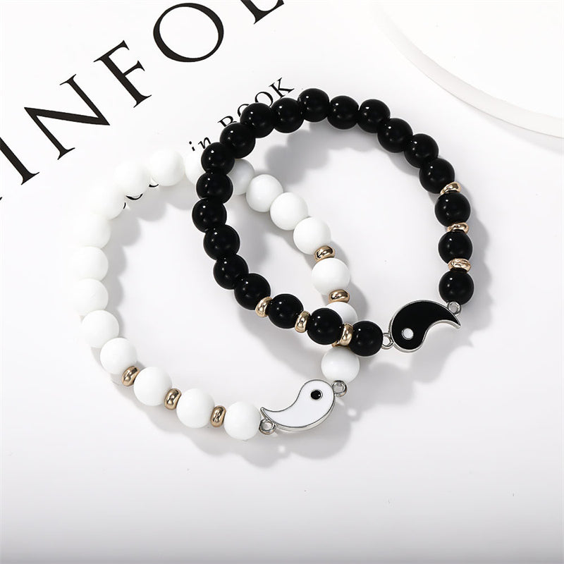 2Pcs Black Onyx White Turquoise Bead Yin Yang Protection Couple Bracelet