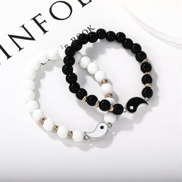 2Pcs Black Onyx White Turquoise Bead Yin Yang Protection Couple Bracelet