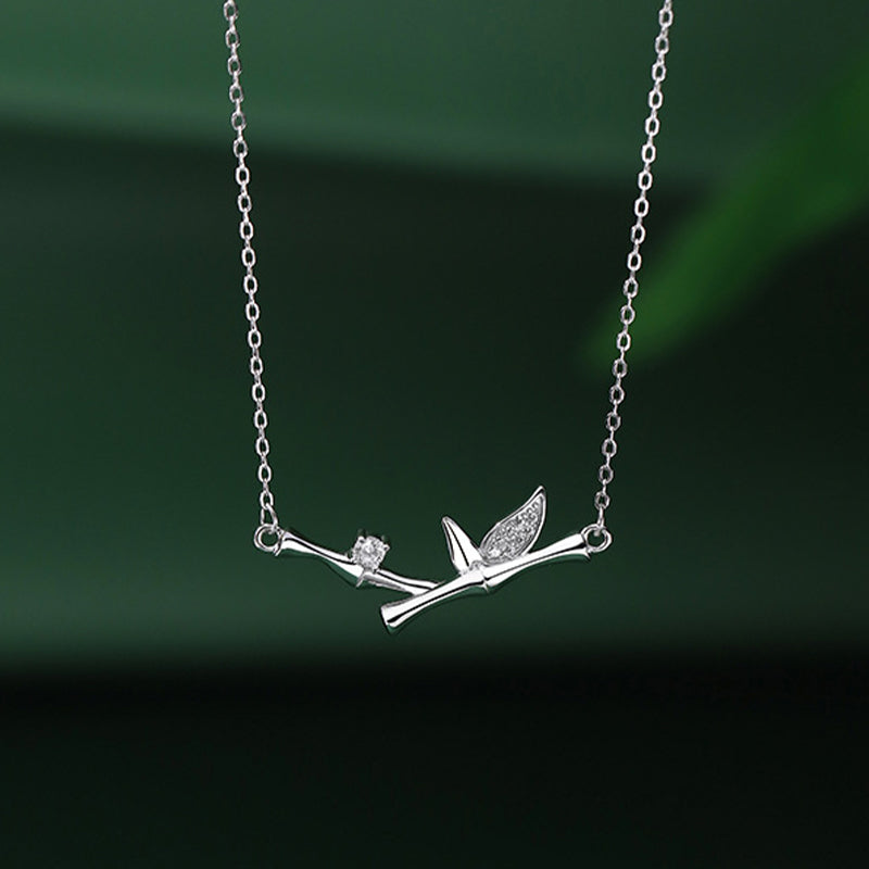 Bamboo Leaf Design Copper Zircon Wealth Necklace Pendant