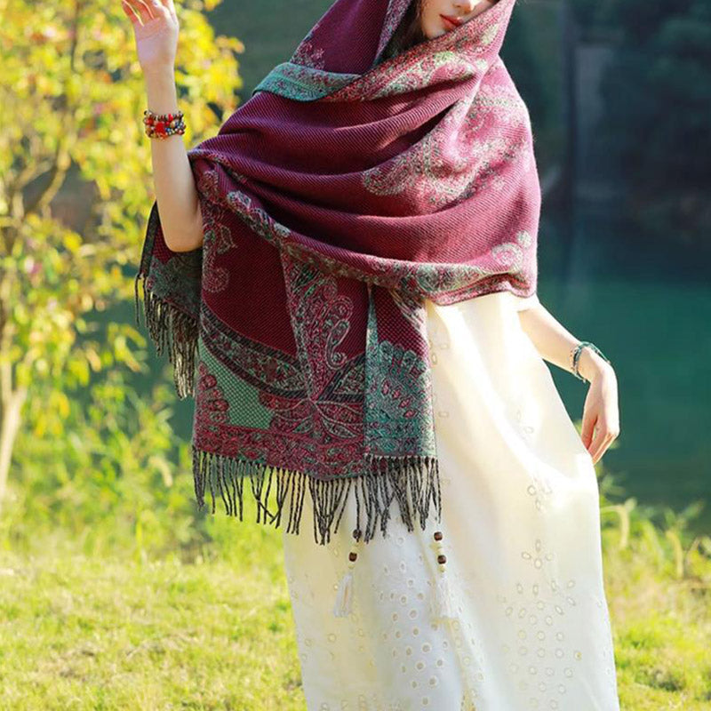 Tibetan Vine Leaves Pattern Design Shawl Cozy Travel Scarf Wrap