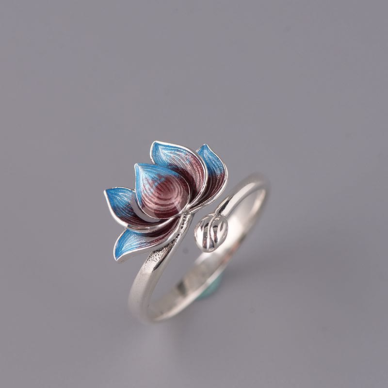 925 Sterling Silver Lotus Flower New Beginning Adjustable Ring