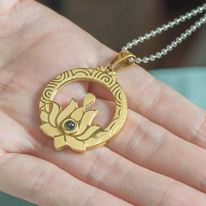Lotus Titanium Steel Enlightenment Projection Shurangama Mantra Necklace Pendant