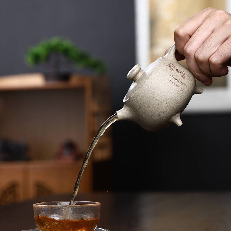Yixing Semi-handmade Beige Purple Clay Kung Fu Teapot 200ml