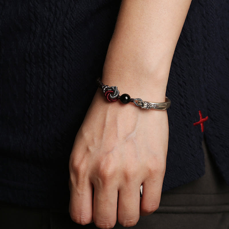 925 Sterling Silver Auspicious Dragon Success Handcrafted Braided Bracelet