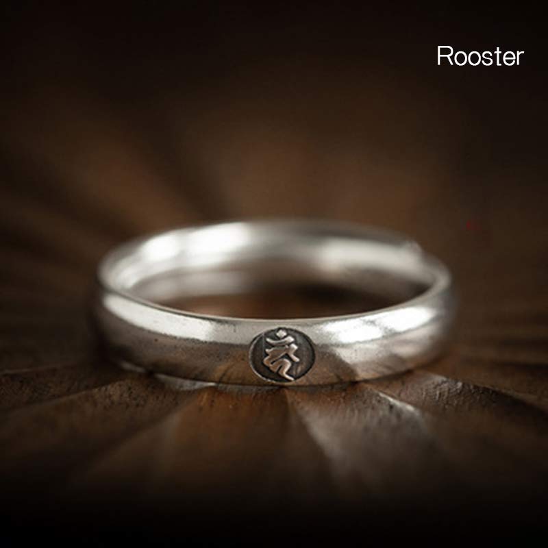Chinese Zodiac Natal Buddha Couple Silver-plated Ring