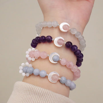 925 Sterling Silver Crescent Moon Natural Gemstone Charm Bracelet