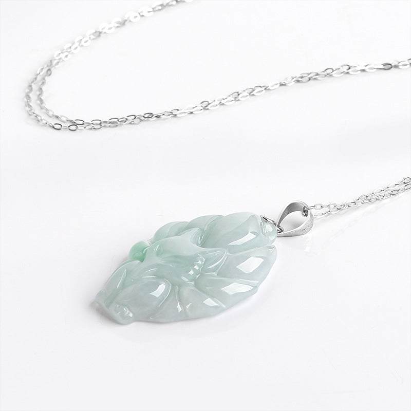 925 Sterling Silver Natural Jade Nine Tailed Fox Prosperity Necklace Pendant