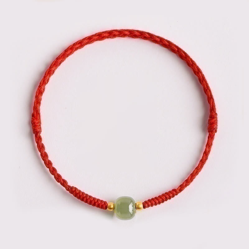 Handmade Jade Bead Braided Red String Adjustable Bracelet