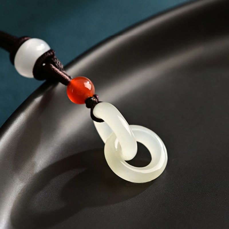 Natural Hetian Cyan Jade White Jade Double Peace Buckle Success Necklace Pendant