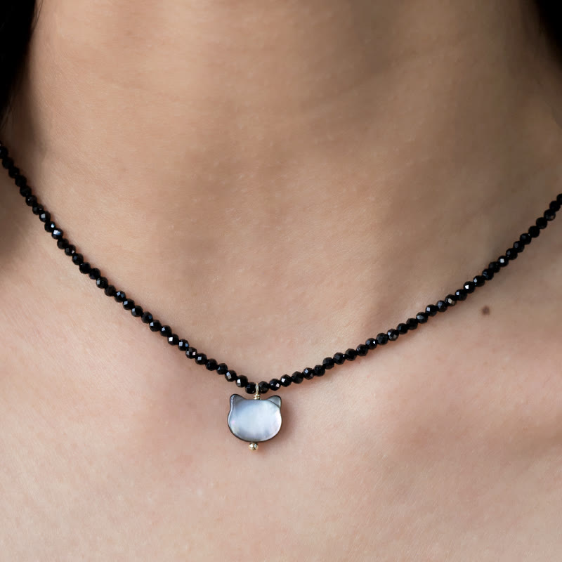 Black Spinel Cute Cat Motivate Choker Necklace