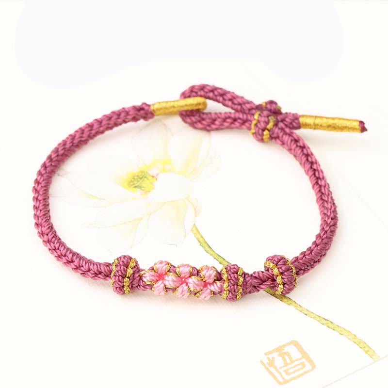 Handmade Three Peach Blossoms Luck Eight Strands Braided String Bracelet