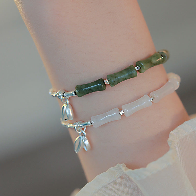 925 Sterling Silver Bamboo Motif Peridot Gemstone Resilience Bracelet