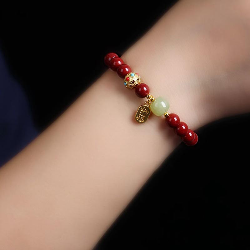 Cinnabar Green Aventurine Fortune Protection Charm Bracelet
