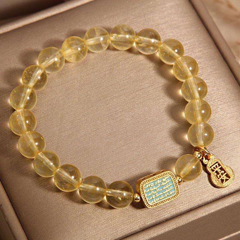 Natural Citrine and Clear Quartz Sacred Scripture Ping An Kou Copper Bracelet