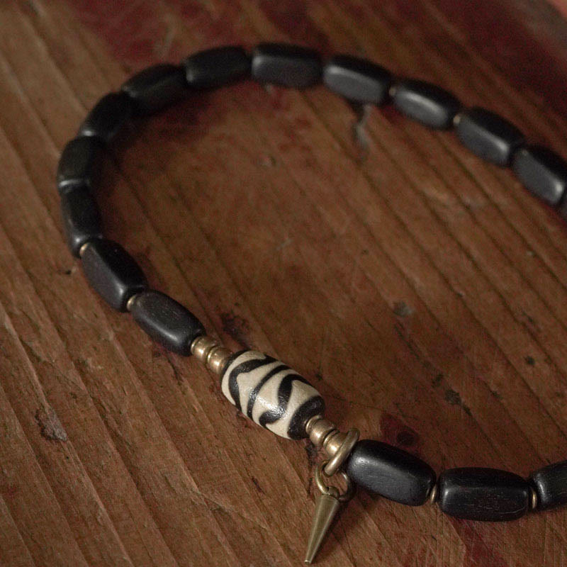 Tibet Ebony Wood Dzi Bead Copper Balance Double Wrap Bracelet