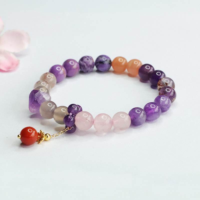 Natural Amethyst Crystal Inner Peace Healing Bead Charm Bracelet