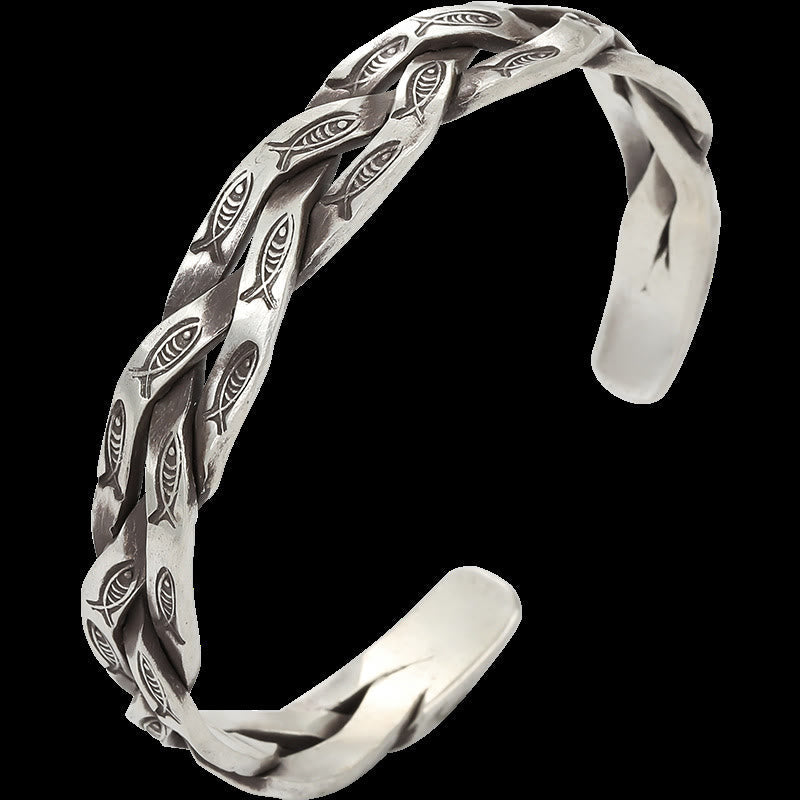 Koi Fish Twisted Design Luck Wealth Cuff Bracelet Bangle