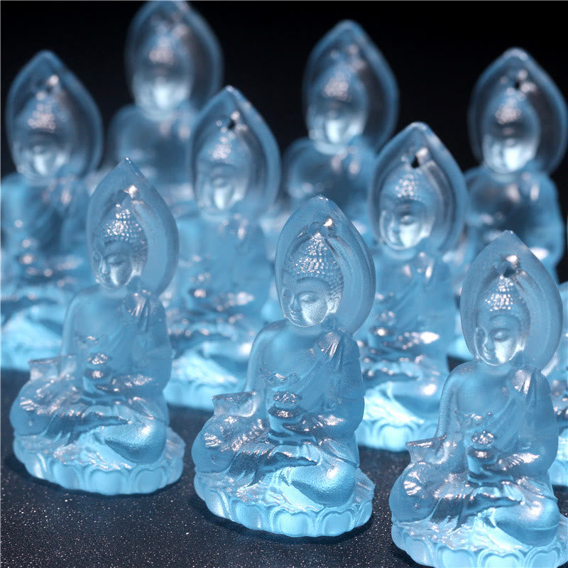 Blue Tathagata Buddha Medicine Buddha Liuli Crystal Serenity Amulet Necklace Pendant