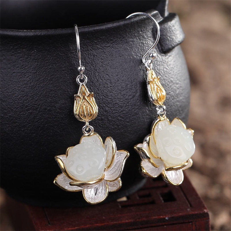 White Jade Protection Harmony Drop Earrings