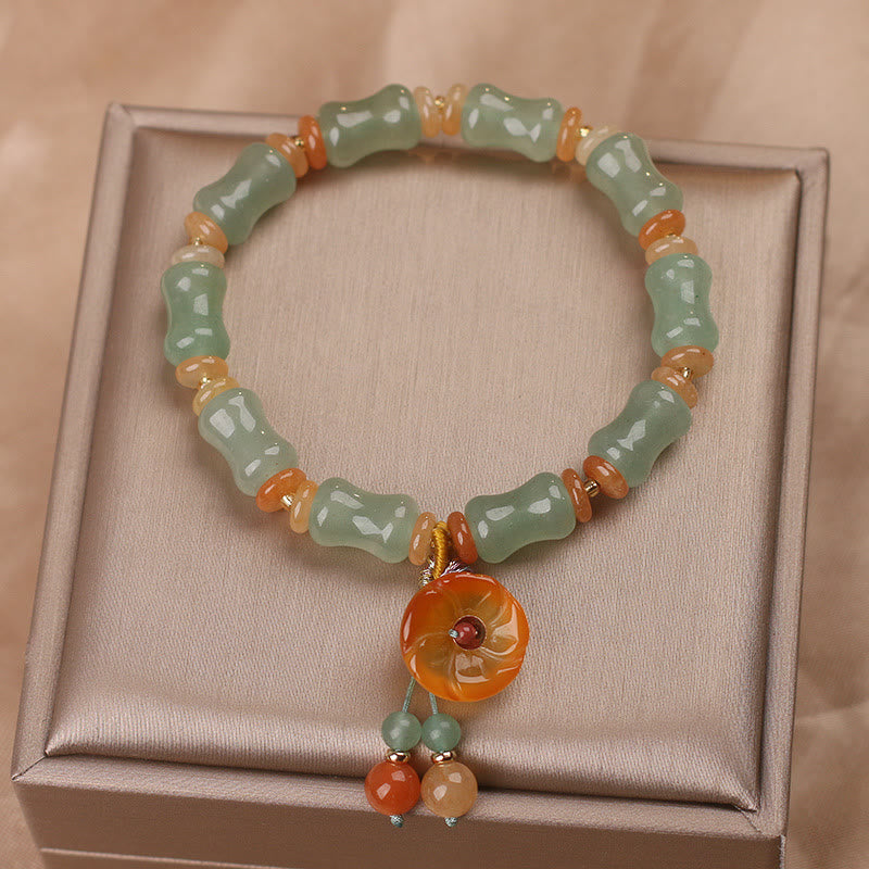 Natural Jade Bamboo Flower Pattern Luck Bracelet