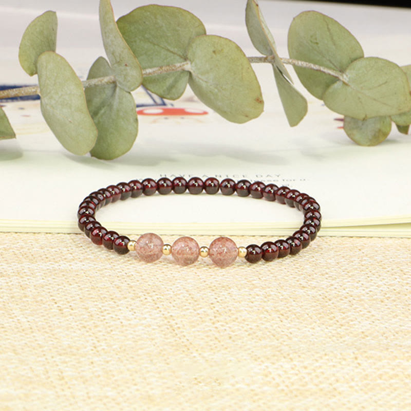 Natural Garnet Strawberry Quartz Calm Bracelet
