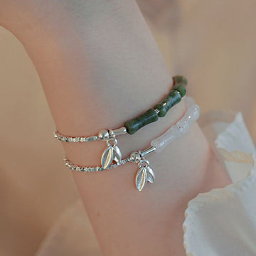 925 Sterling Silver Bamboo Motif Peridot Gemstone Resilience Bracelet