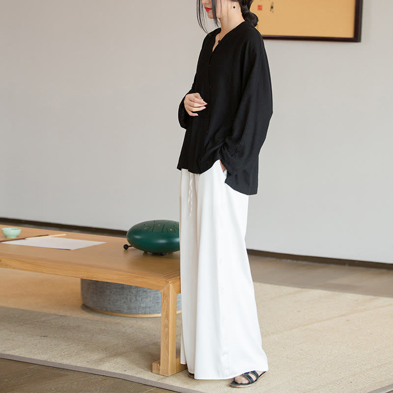 V-Neck Blouse Women Shirt Long Sleeve Top Chinese Hanfu Style Clothing