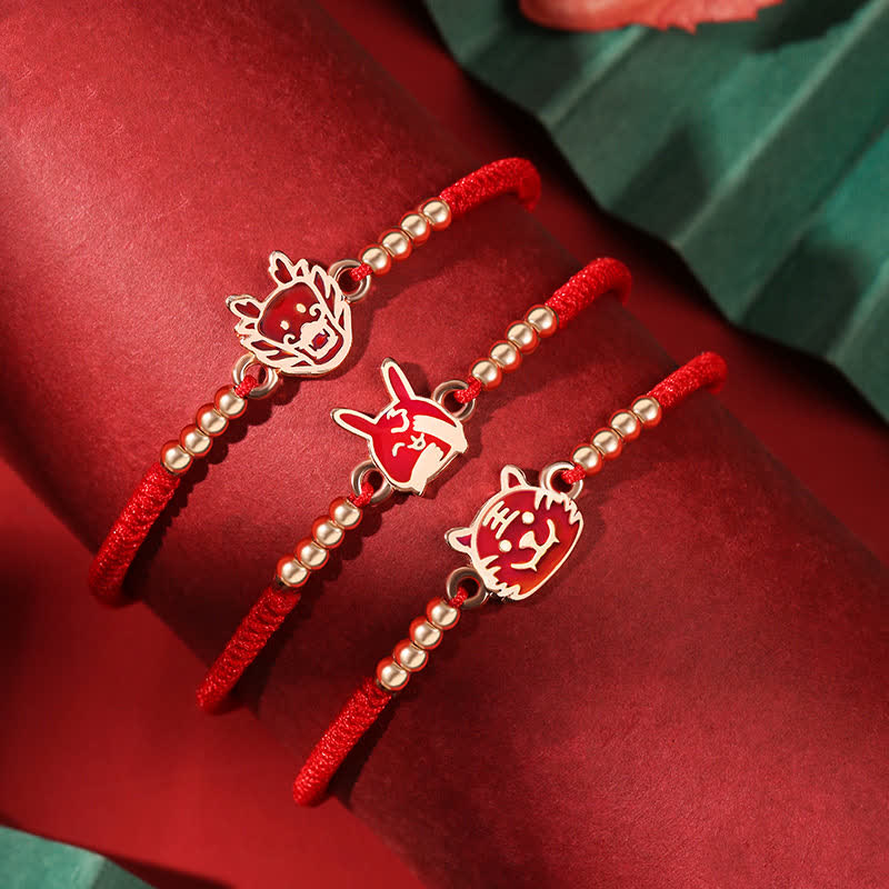 925 Sterling Silver Chinese Zodiac Luck Faith Discolor Red String Bracelet