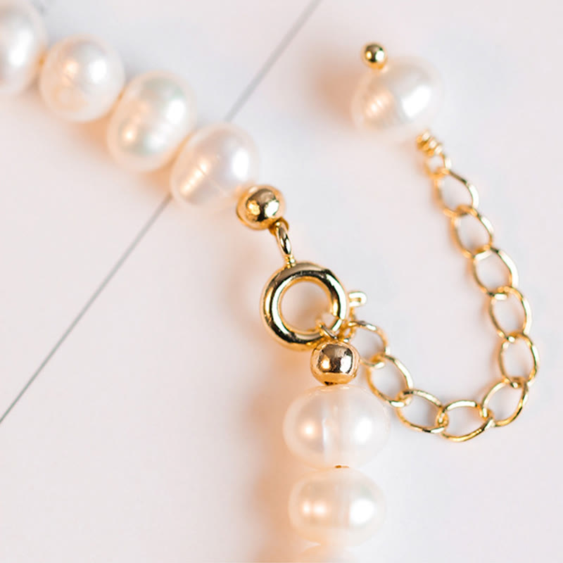 14K Gold Plated Natural Pearl & Hetian Jade Sincerity Bead Chain Bracelet