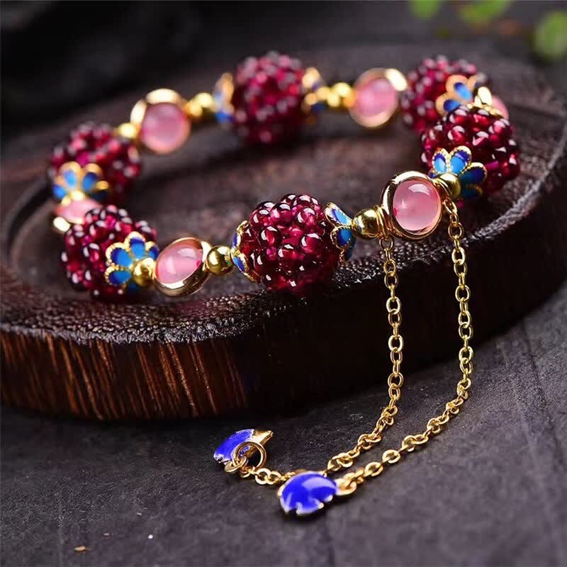 Tibetan-Inspired Handmade Garnet and Amethyst Beaded Bracelet