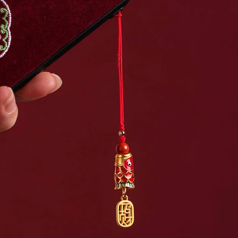 Koi Fish Cinnabar Attracting Wealth Wish Ruyi Charm Luck Phone Hanging Decoration