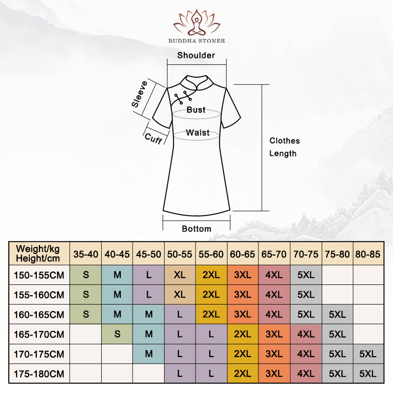 Vintage Auspicious Clouds Leaf Print Cheongsam Dress Women's Qipao Dress