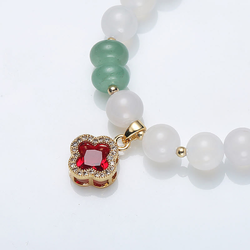 Natural White Agate Red Agate Money Bag Fu Character Four Leaf Clover Protection Bracelet