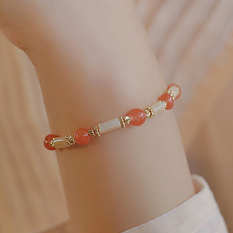 Tridacna Stone Red Agate Hetian Jade Blessing Bracelet
