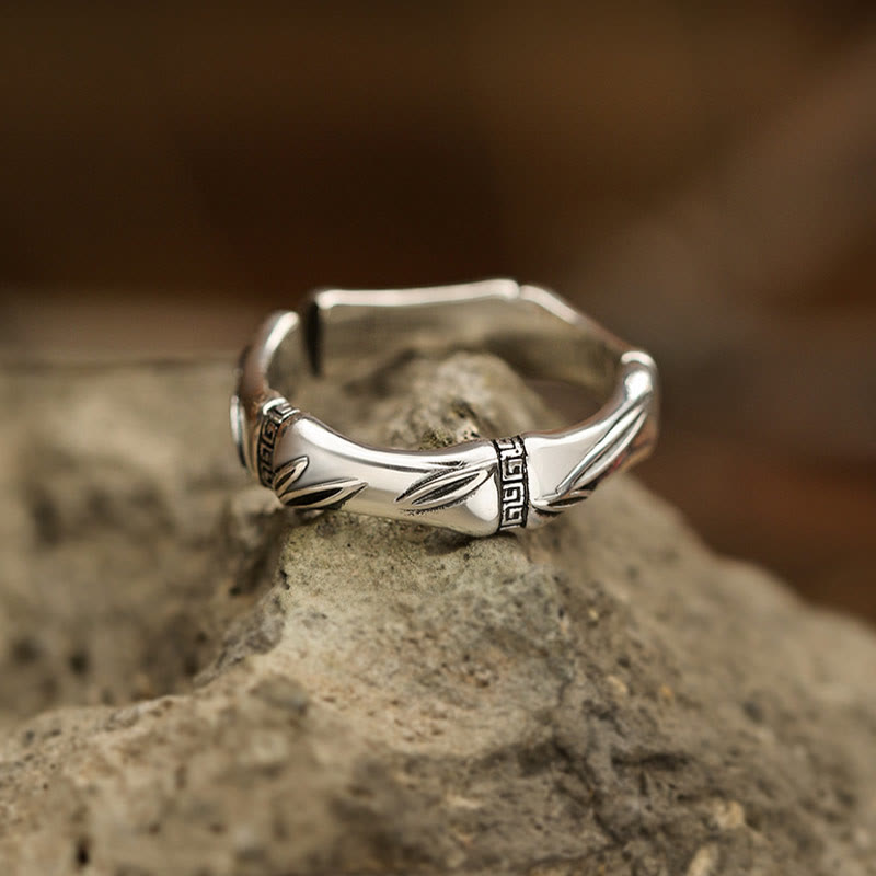Simple Bamboo Design Copper Luck Wealth Adjustable Ring