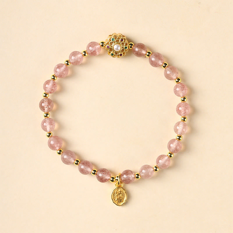14K Gold Plated Fu Character Natural Crystal Energy Anchor Bracelet
