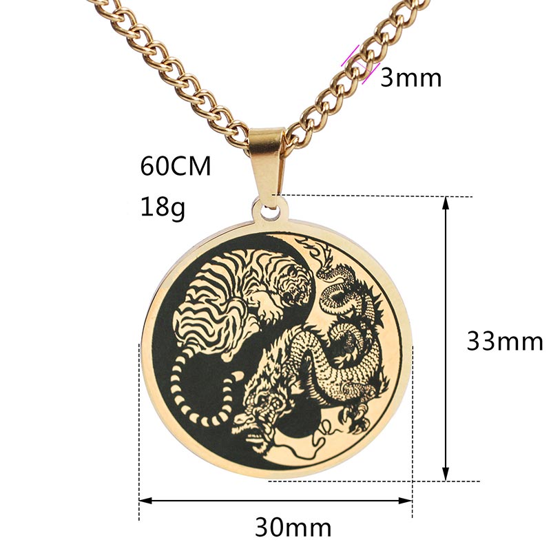 Tiger Dragon Titanium Steel Chain Necklace Harmony Pendant