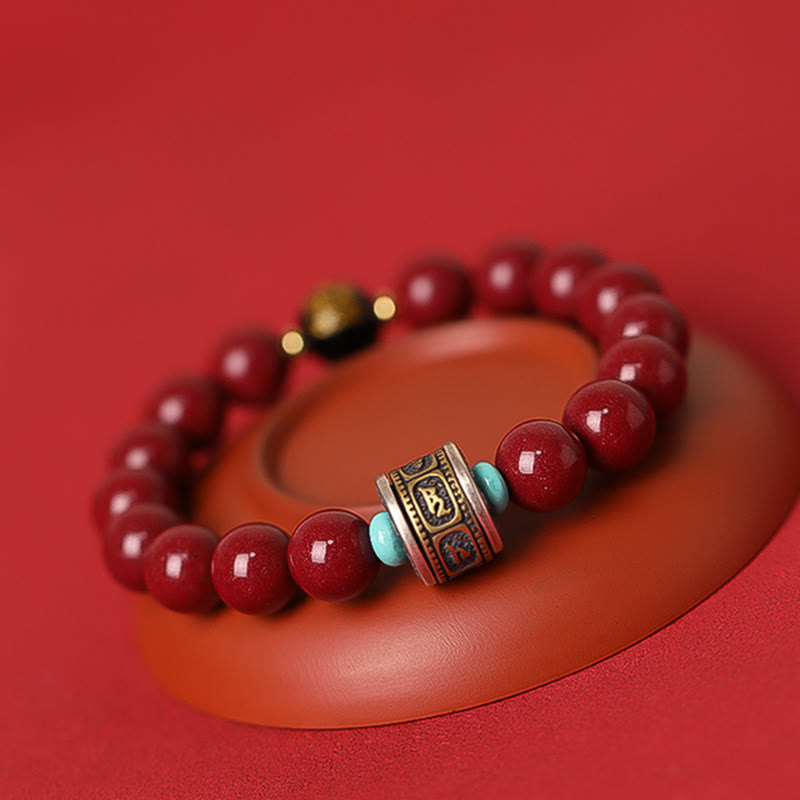 925 Sterling Silver Chinese Zodiac Natal Buddha Cinnabar Om Mani Padme Hum Calm Bracelet
