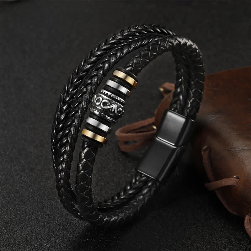 Braided Leather & Titanium Steel Layered Balance Bracelet for Men