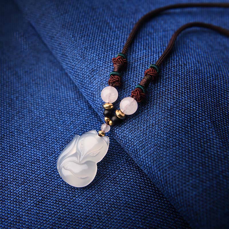 Chalcedony Fox Pink Crystal Bead Harmony String Necklace Pendant