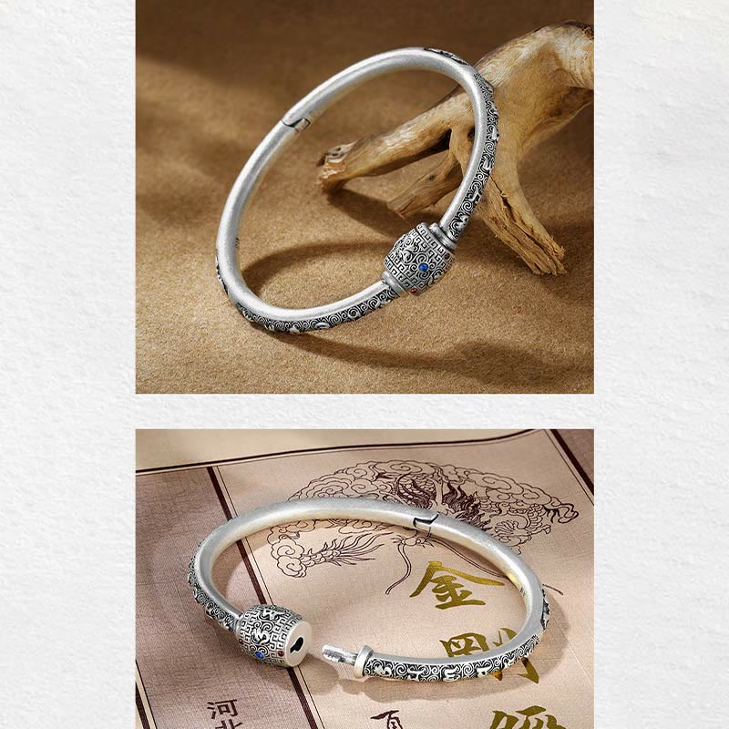990 Fine Silver Tibetan Om Mani Padme Hum Engraved Auspicious Clouds Bangle